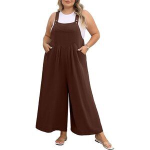 Jumpsuit for Women Wide Leg Casual Summer Rompers Loose fit Overall Jumper Brown